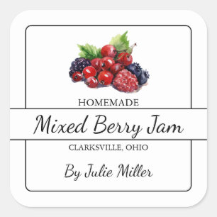 Zelfgemaakte Mixed Berry Jam Square Label