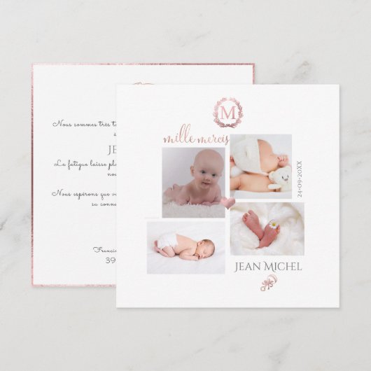 zelfgemaakte monogram in D-goud Bedankt Kaart (Voorkant / Achterkant)