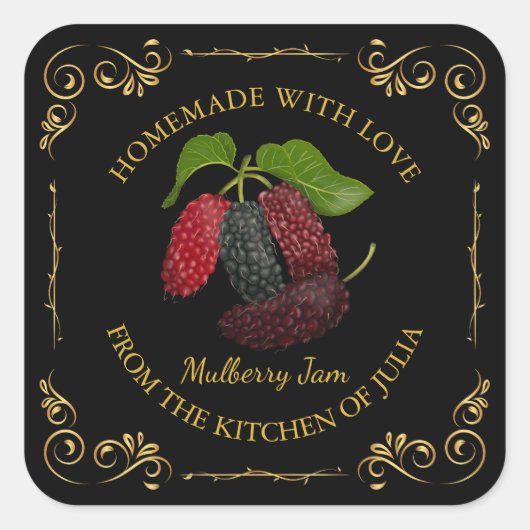 zelfgemaakte Mulberry Jam Square Label (Voorkant)