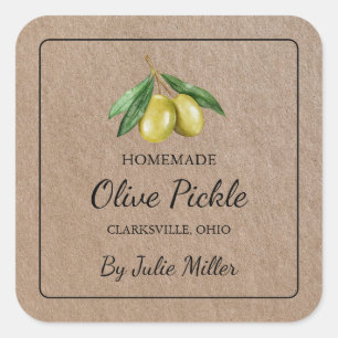 Zelfgemaakte Olive Pickle Square Kraft Label