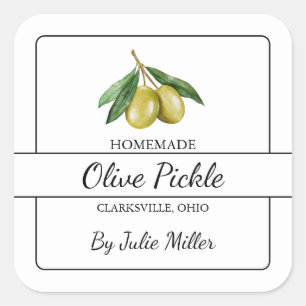 Zelfgemaakte Olive Pickle Square Label