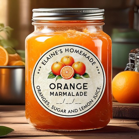 Zelfgemaakte Oranje marmelade  stijl label