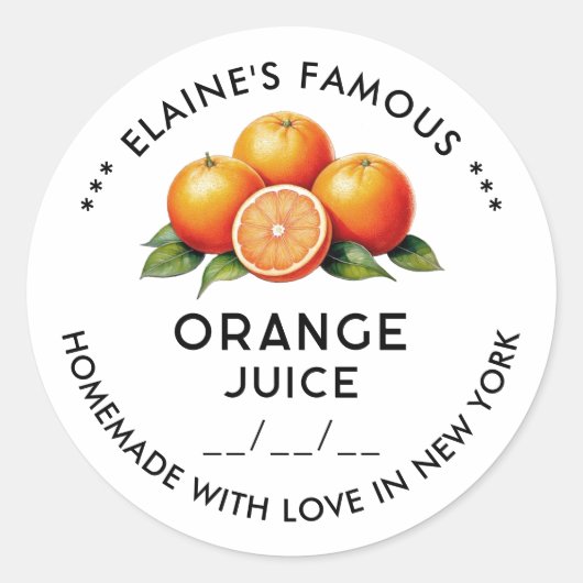 Zelfgemaakte oranje sap behoudt sticker met datum (Voorkant)