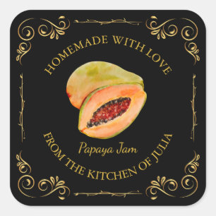  zelfgemaakte Papaya Jam Square Label