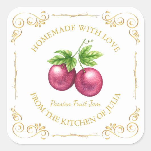 Zelfgemaakte Passion Fruit Jam Square Label (Voorkant)