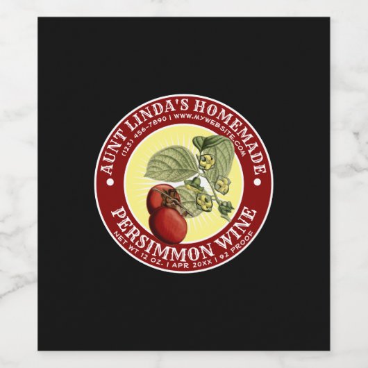 Zelfgemaakte Persimmon Wijnlabel Sjabloon Wijn Etiket (Enkel label)