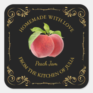 zelfgemaakte perzik jam square label