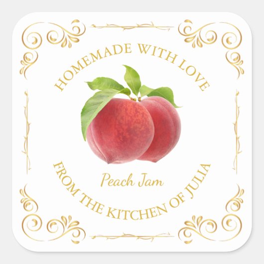  zelfgemaakte perzik jam square label (Voorkant)