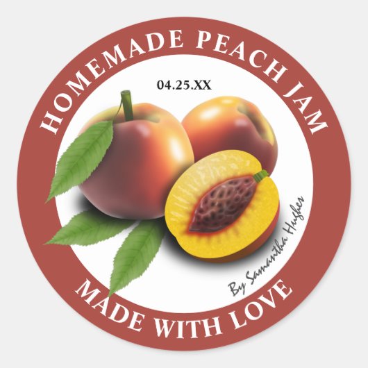 Zelfgemaakte Perzikjamlabels Ronde Sticker (Voorkant)