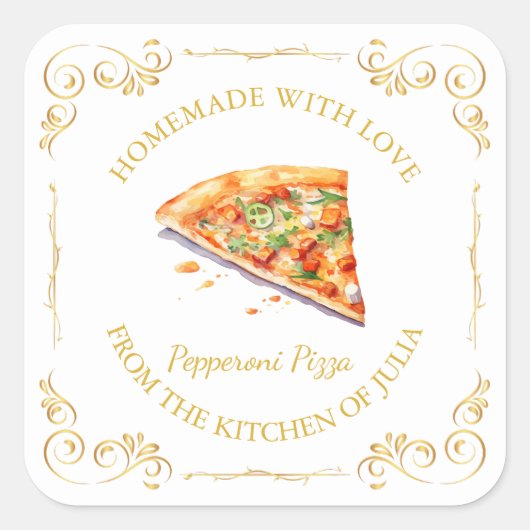 zelfgemaakte Pizza Square Label (Voorkant)