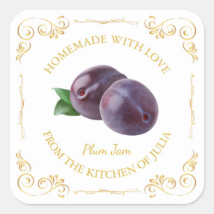 zelfgemaakte Plum Jam Square Label
