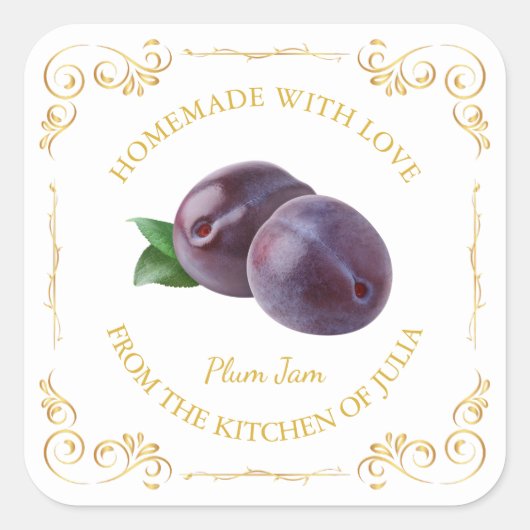  zelfgemaakte Plum Jam Square Label (Voorkant)