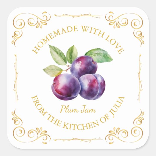  zelfgemaakte Plum Jam Square Label (Voorkant)