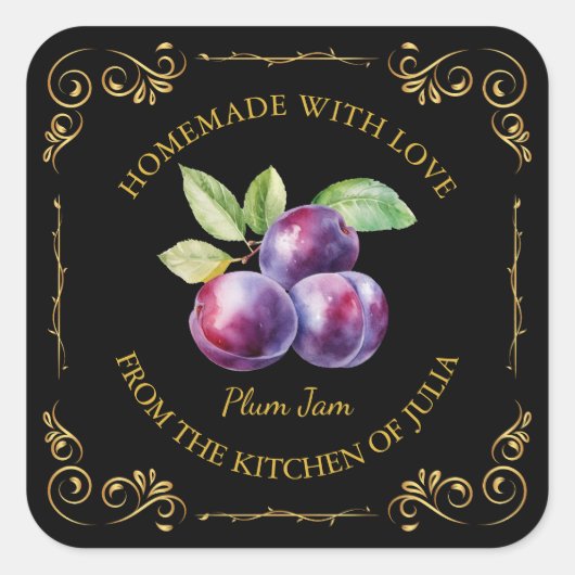 zelfgemaakte Plum Jam Square Label (Voorkant)