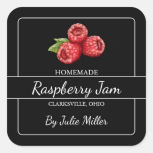 Zelfgemaakte Raspberry Jam Square Label Zwart