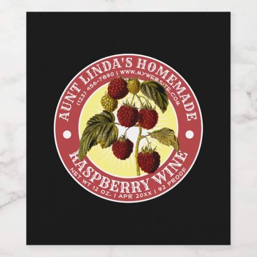 Zelfgemaakte Raspberry Wine Label Sjabloon Wijn Etiket (Enkel label)
