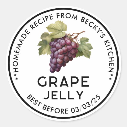 Zelfgemaakte rode druiven Jelly inblikken label (Voorkant)