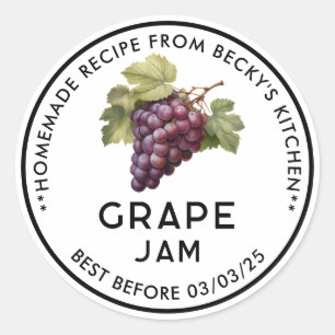 Zelfgemaakte rode druivenjam inmaaklabel ronde sticker