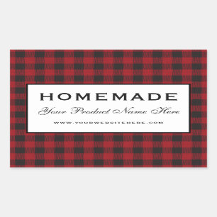Zelfgemaakte rode plaid rechthoekige sticker