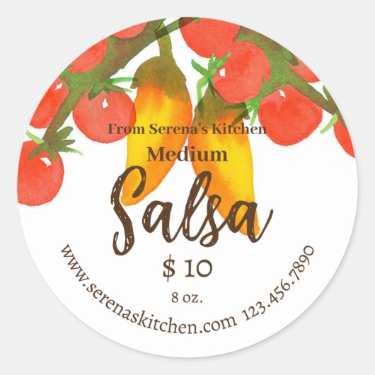Zelfgemaakte Salsa Label Tomatoes Peppers Sjabloon (Voorkant)