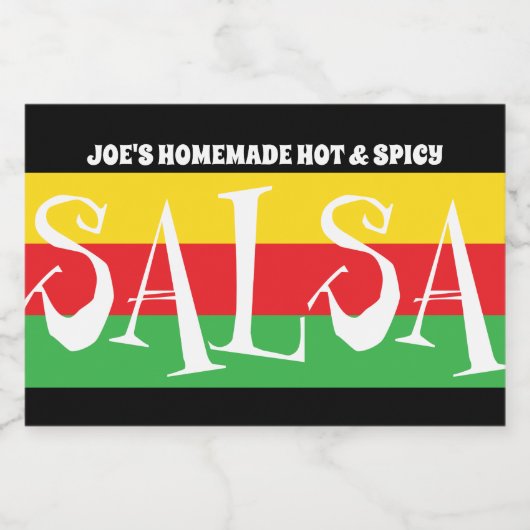 Zelfgemaakte SALSA met rode groene en gele strepen Voedselcontainer Etiket (Enkel label)