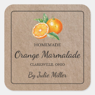 Zelfgemaakte Sinaasappel Marmelade Vierkant Kraft Vierkante Sticker