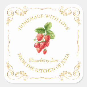 Zelfgemaakte Strawberry Jam Square Label