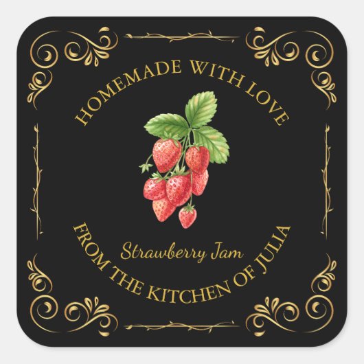  Zelfgemaakte Strawberry Jam Square Label (Voorkant)