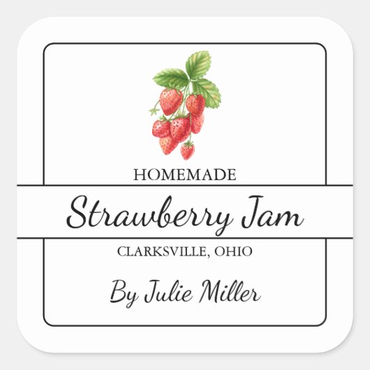 Zelfgemaakte Strawberry Jam Square Label (Voorkant)