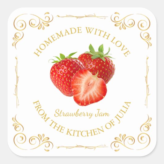  Zelfgemaakte Strawberry Jam Square Label (Voorkant)