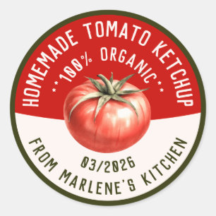 Zelfgemaakte tomaat ketchup met twee kleuren ronde sticker