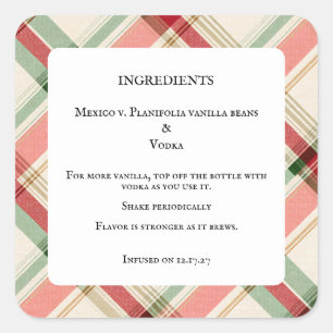 Zelfgemaakte Vanille-extract Fles Ingredienten Lab Vierkante Sticker