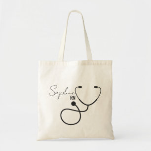 Zelfgemaakte verpleegtas met naam en stethoscoop, tote bag