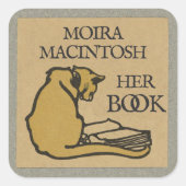 Zelfgemaakte Vintage Kat Bookplate Sticker (Voorkant)