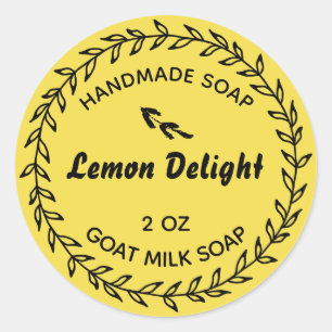 Zelfgemaakte zeep rustieke land krans citroen geel ronde sticker