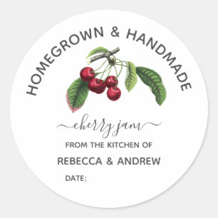 Zelfgeteelde & Handgemaakte Cherry Jam Vintage Ronde Sticker
