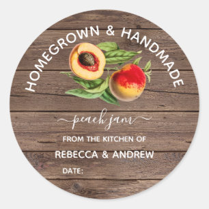 Zelfgeteelde & Handgemaakte Peach Jam Barnwood Ronde Sticker