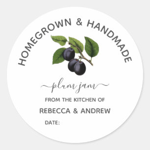 Zelfgeteelde & Handgemaakte Plum Jam Vintage Ronde Sticker