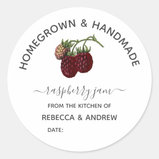Zelfgeteelde & Handgemaakte Raspberry Jam  Ronde Sticker (Voorkant)