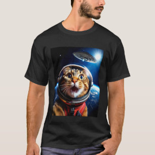 Zelfie van kat met UFO Funny Outer Space Galaxy Gr T-shirt