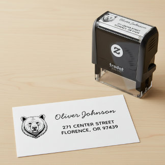 Zelfinkende retouradresstempel met berenkop  zelfinktende stempel