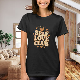 Zelfliefde Club beige citaat humor zwart T-shirt