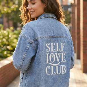 Zelfliefde Club - Retro Groovy Typografie Esthetie Denim Jacket