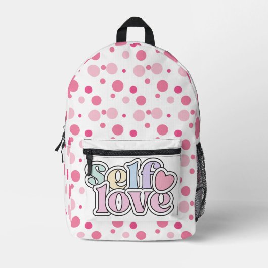 Zelfliefde roze polka stippen bedrukte rugzak (Voorkant)