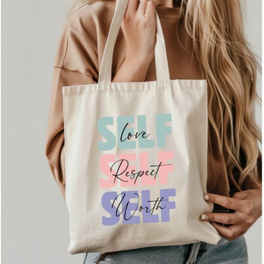 Zelfliefde Zelfrespect Zelfwaarde typografie Tote Bag