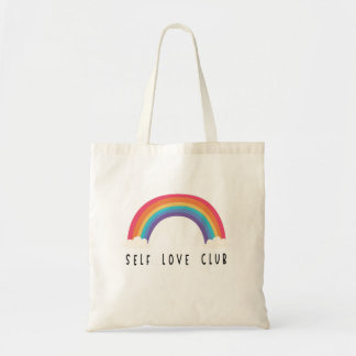 zelfliefdesclub met schattige regenboog tote bag