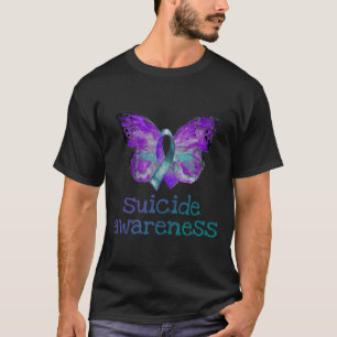 Zelfmoordbewustzijn Paarse Blauwgroen vlinder punt T-shirt