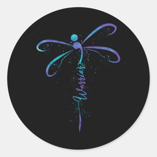 Zelfmoordpreventie Bewustmaking Warrior Dragonfly  Ronde Sticker (Voorkant)