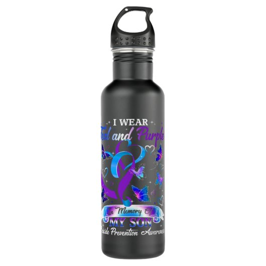 Zelfmoordpreventie Ik Draag Blauwgroen Paars voor Waterfles (Voorkant)