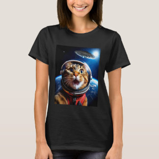Zelfportret kat met UFO Grappige Ruimte Galaxy Gra T-shirt